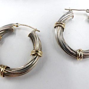Vintage sterling silver & 14k gold hoops earrings